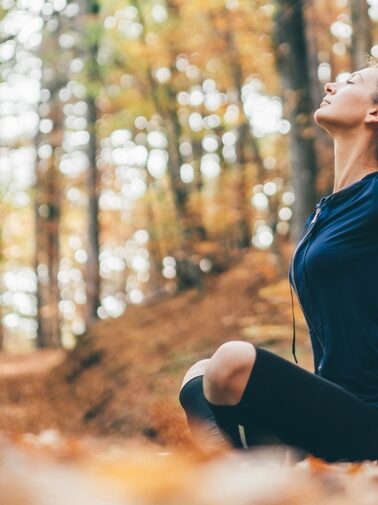 Woman,Doing,Yoga,Pose,In,Peaceful,Natural,Forest.,Lifestyle,And